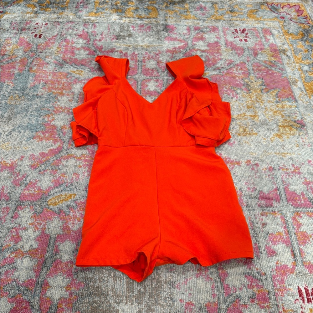 Material Girl Orange Ruffle Sleeve Romper